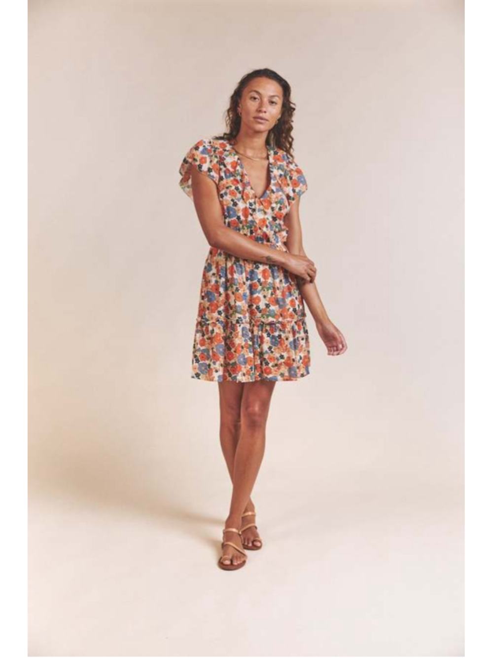Birds of Paradis by Trovata S Floral Mini Dress Orange Blue